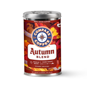Compass Coffee Autumn Blend 12oz Tin Dark Roast Whole Bean